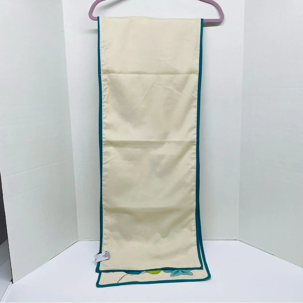 Artistic Accents Table Runner Beige w/Teal Yellow Green Floral Print  72